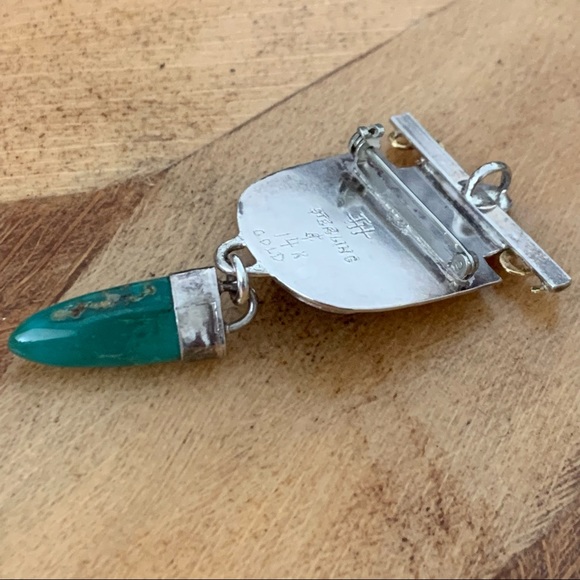 Vintage Southwestern Sterling Pin or Pendant, 14k Gold, Turquoise and Amethyst - Picture 14 of 17